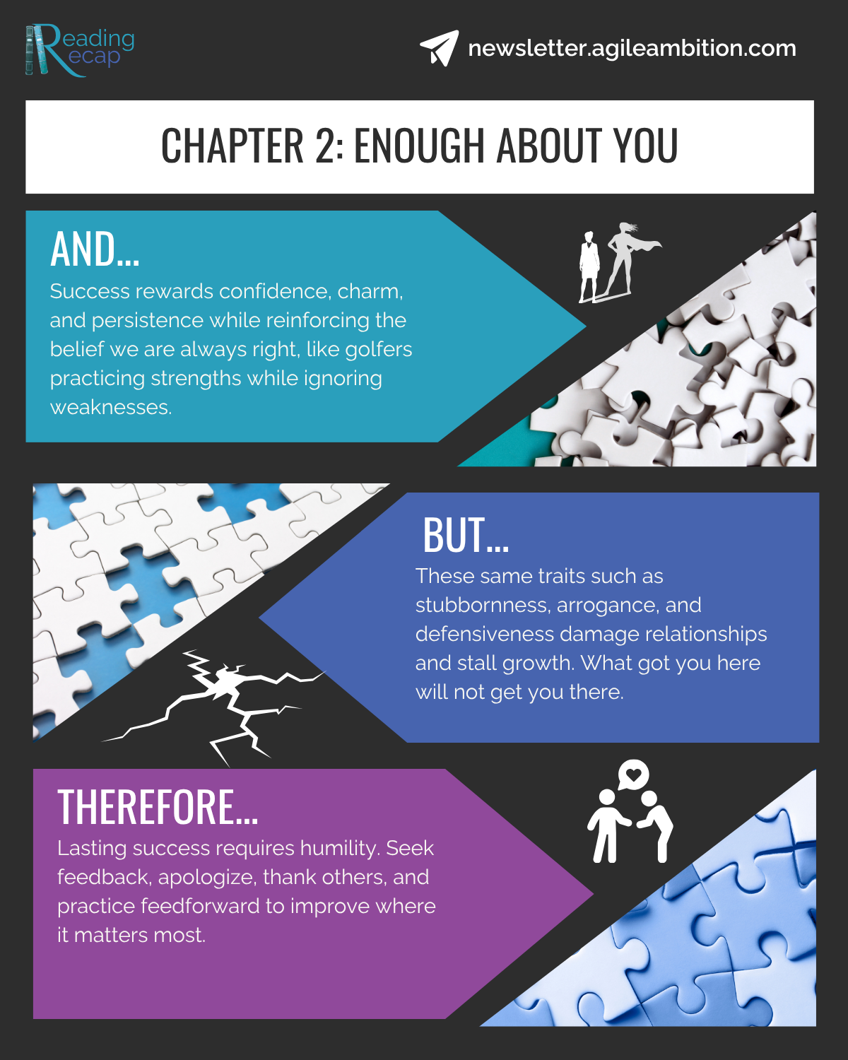 Infographic illustrating how humility and feedback sustain growth and strong relationships.