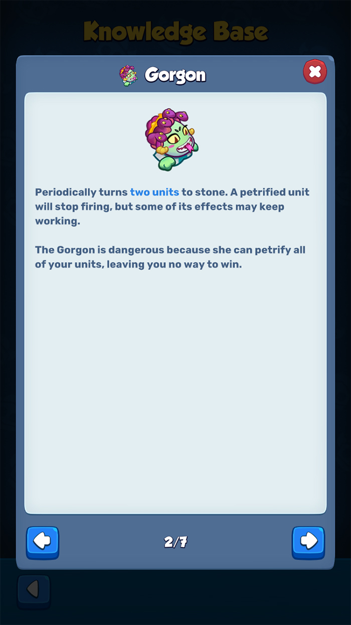 Screenshot of Gorgon Description from Rush Royale
